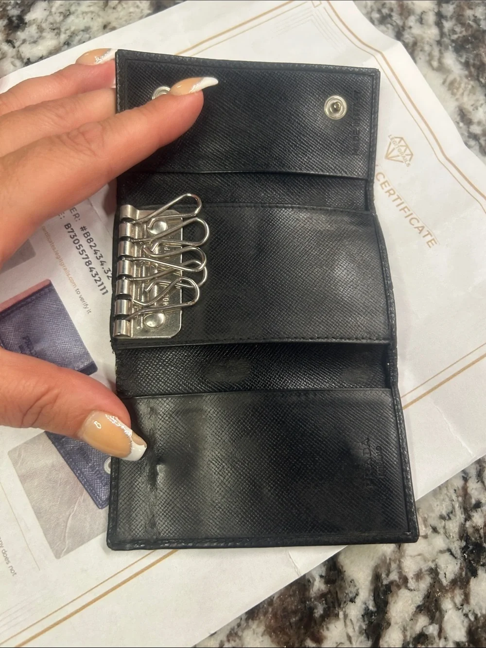 Prada Black Saffiano Leather Key & Card Case with COA